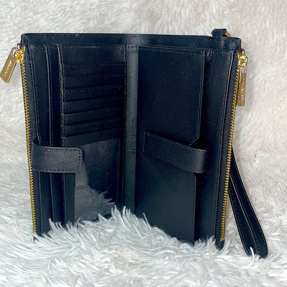 Michael Kors Hamilton Black Leather Satchel and Wallet Phone Holder Wristlet Set - Picture 15 of 17